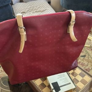 ARCADIA Shoulder Bag / Red Patent and Tan Leather Used